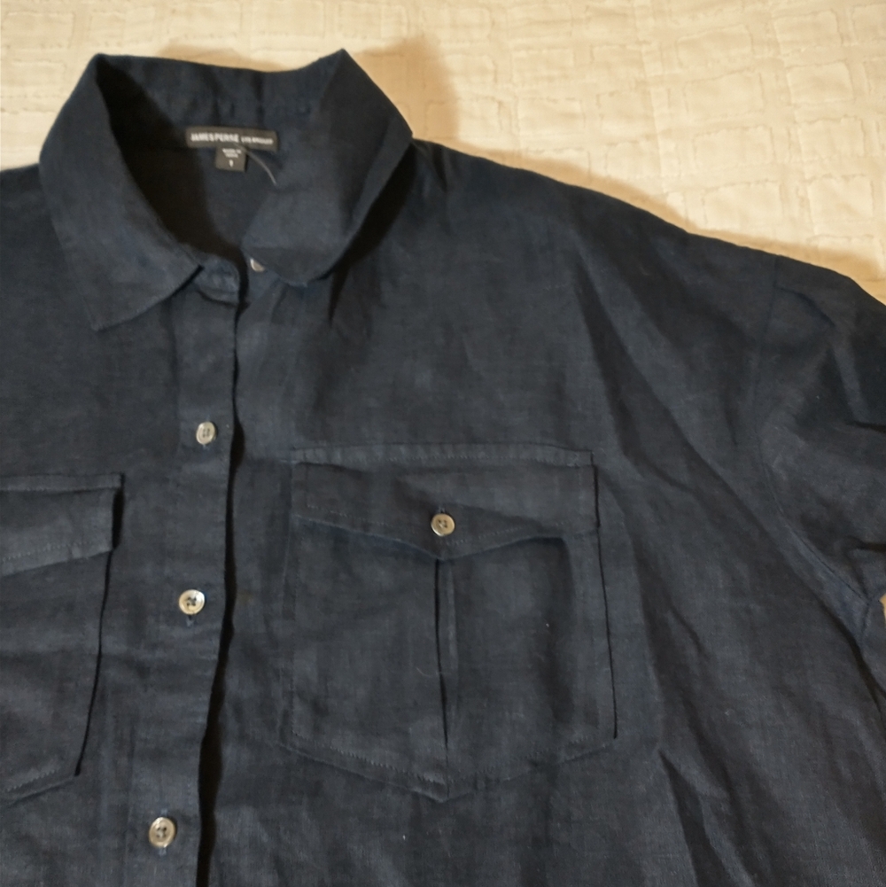 James Perse Navy Button-Up 100% Linen‎ Shirt Dress, Size 1, Tunic Length, Size S - Picture 4 of 13